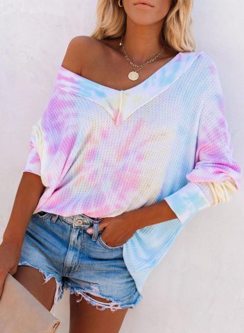 Colorful Off Shoulder Tie Dye Long Sleeve V-Neck Sweatshirt