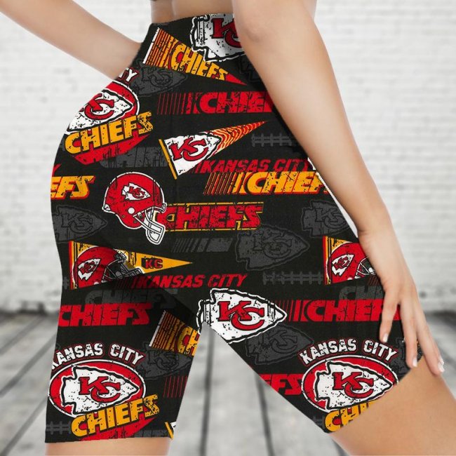 ANSAS CITY CHIEFS Sports Stretch Fitness Running Side Pocket Shorts Tight-Fitting High-Waist Yoga Pants