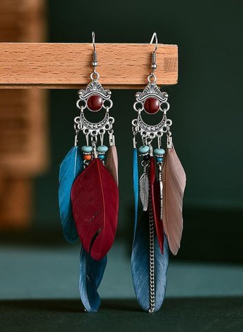 Women's Earrings Color Block Long Tassel Feather Earrings