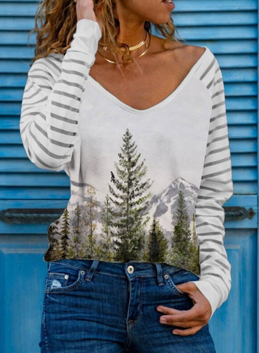 Women's Pullovers Abstract Landscape Striped Long Sleeve V Neck Daily Pullover