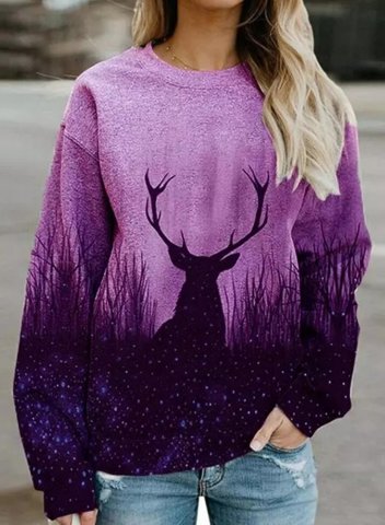 Deer Under The Starry Sky Art Print Women's Sweatshirts Gradient Color Block Animal Print Sweatshirt