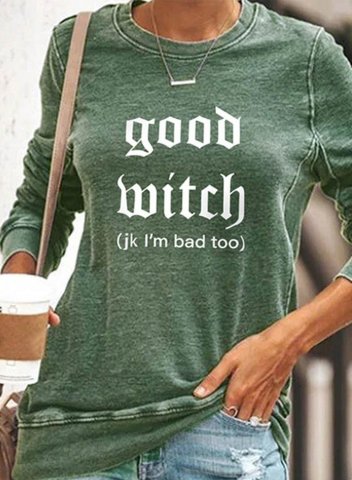 Women's T-shirts Letter Print Long Sleeve Round Neck Daily T-shirt