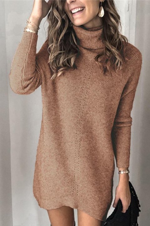 Casual Turtleneck Solid Knitted Sweater Dress