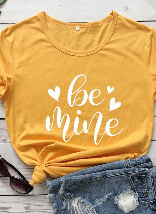 Women's T-shirts Letter Be Mine Valentine Short Sleeve Round Neck Festival Daily T-shirt