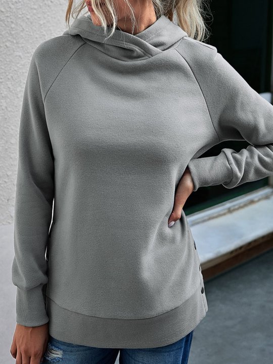 Long Sleeve Casual Buttoned Hoodie Sweatshirt