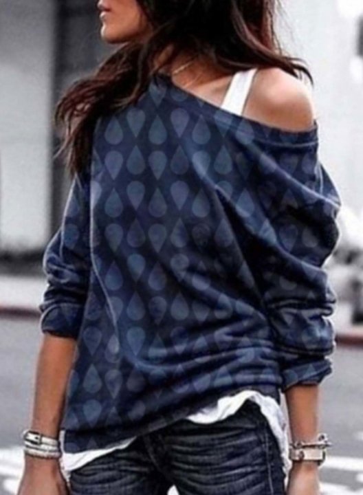 Women's Sweatshirts Off Shoulder Long Sleeve Polka Dot Sweatshirts