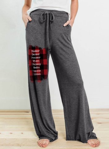 Women's Palazzo Pants Plaid Drawstring Casual Solid Mid Waist Straight Full Length Palazzo Pants