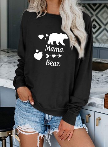 Women's Mama Bear Sweatshirts Round Neck Long Sleeve Animal Print Solid Daily Sweatshirts