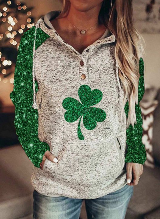 Women's Hoodies Saint Patrick's Day Pocket Sequin Long Sleeve Daily Hoodie