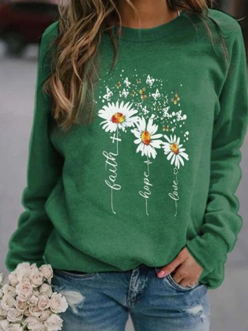 Women's Sweatshirt Daisy Butterfly Faith Hope Love Print Sweatshirt