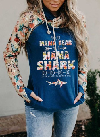 Mama Bear Mama Shark Print Women's Hoodies Floral Drawstring Hoodies With Pockets