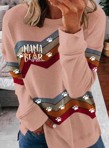 Women's Sweatshirts Round Neck Long Sleeve Mama Bear Letter Print Sweatshirts