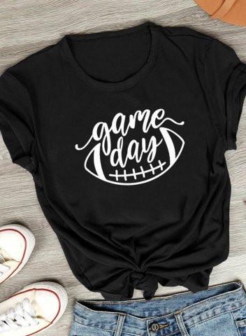 Women's Football & Game Day GraphicT-shirts Short Sleeve Round Neck Daily Casual Black T-shirt