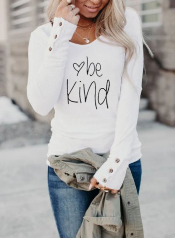 Solid Letter Be Kind Round Neck Long Sleeve Button Sweatshirt