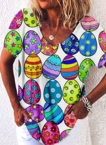 Women's T-shirts Color Block Easter Eggs T-shirt