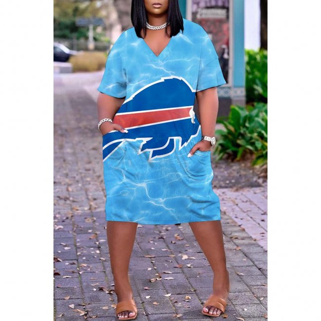 Women's Buffalo Bills Printed V-neck Casual Pocket Dress