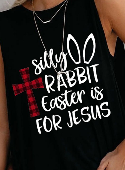 Women's Tank Tops Cute Silly Rabbit Easter Is for Jesus Print Balck Tank Top