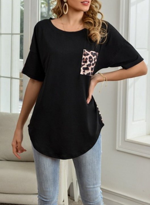 Women's T-shirts Pocket Solid Short Sleeve Round Neck Daily Tunic T-shirt