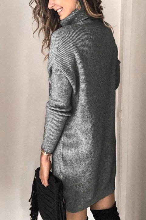 Casual Turtleneck Solid Knitted Sweater Dress