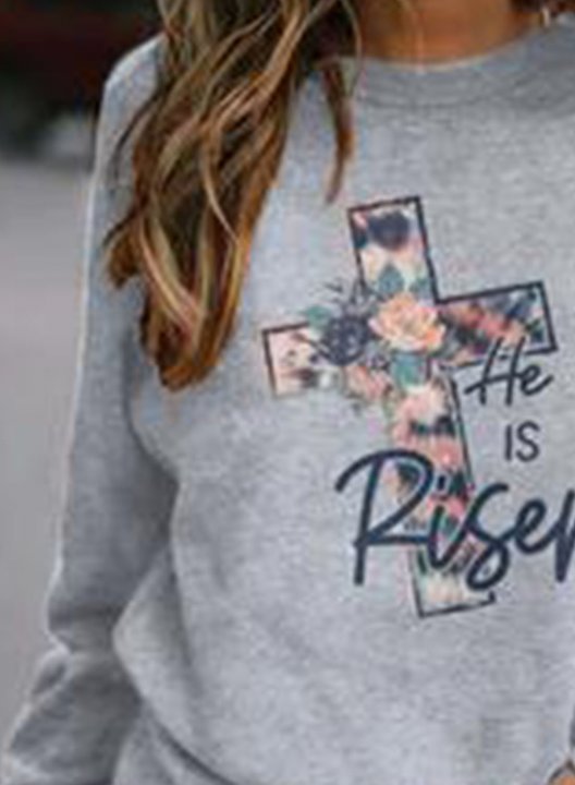 Women's Sweatshirts Solid Floral Letter Round Neck Long Sleeve Casual Daily Sweatshirts