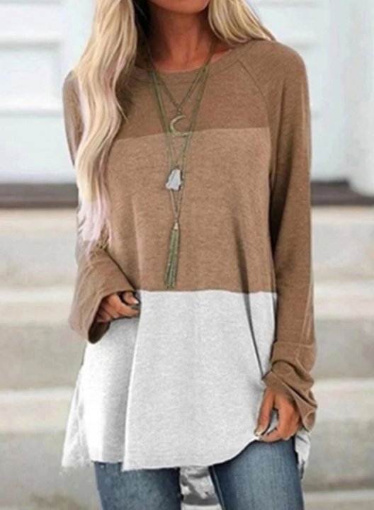 Color Block Long Sleeve Round Neck Daily Casual Sweatshirt