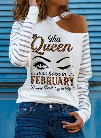 Women's The Queen was Born in February Portrait Sweatshirt Cold Shoulder Casual February Birthday Sweatshirt