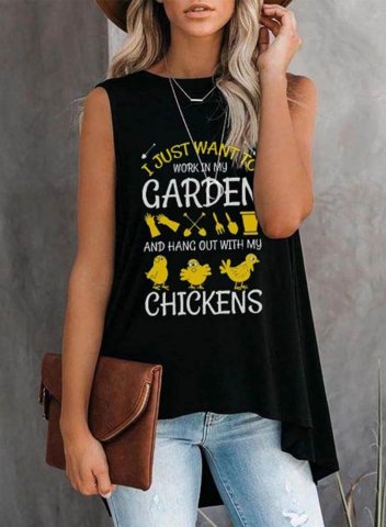 Women's Tank Tops Letter Sleeveless Round Neck Casual Cute Tank Top