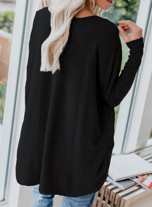 Solid Lips Print Long Sleeve Round Neck Tunic Sweatshirt