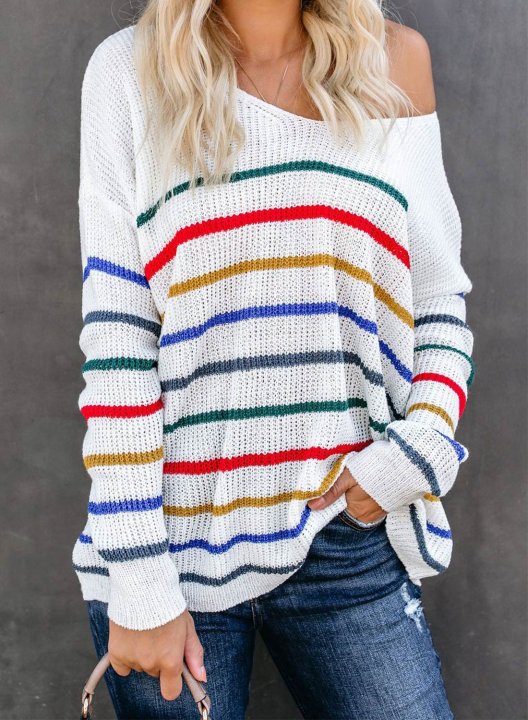 Striped Loose Fit Knit One Shoulder Top