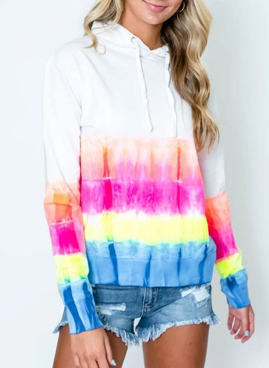 Women's Tie Dye Casual Long Sleeve Color Block Hoodie