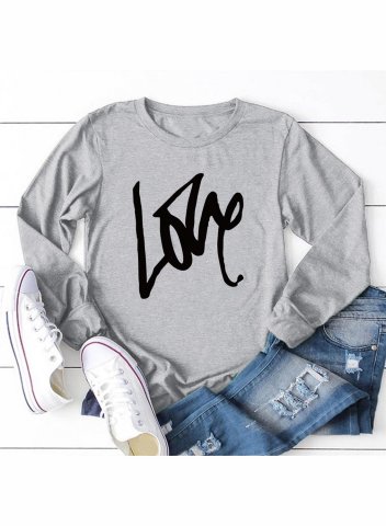 Women's Love Letter Print Shirts Letter Long Sleeve Round Neck Casual T-shirt