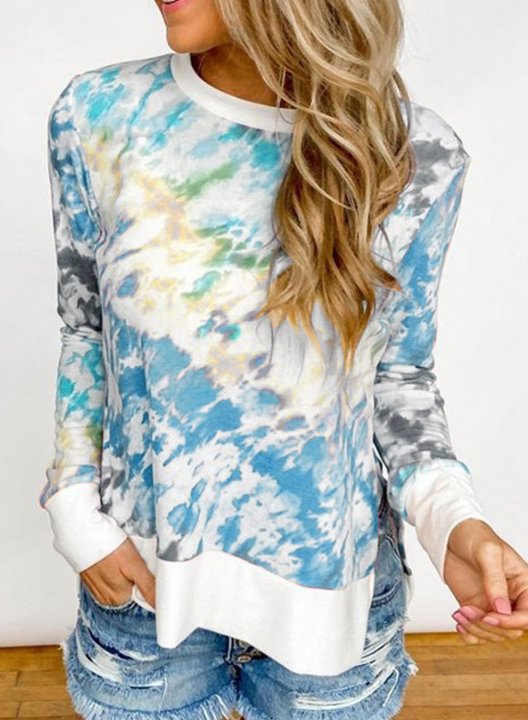 Tie-Dye Long Sleeve Casual Side Split Sweatshirt