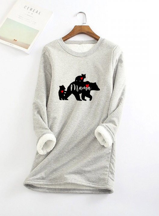 Women's Sweatshirts Round Neck Long Sleeve Solid Animal Print Daily Sweatshirts