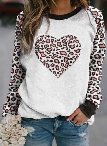 Women's Sweatshirt Leopard Color Block Round Neck Long Sleeve Casual Pullovers
