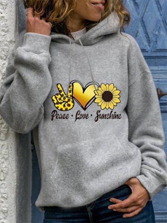 Women's Peace Love Sunshine Print Hoodie Floral-Print Long Sleeve Hooded Sweatshirt