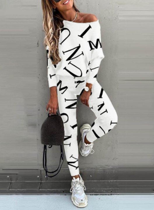 Women's Sports Suits Casual Letter Long Sleeve Vest Stretch Tights Pants Suit