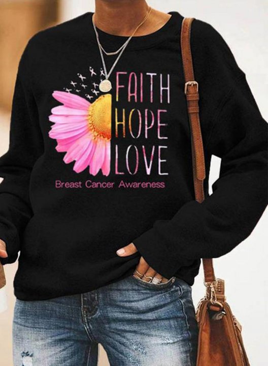 Women's Sweatshirts Flower & Faith Hope Love Print Long Sleeve Round Neck Casual Sweatshirt