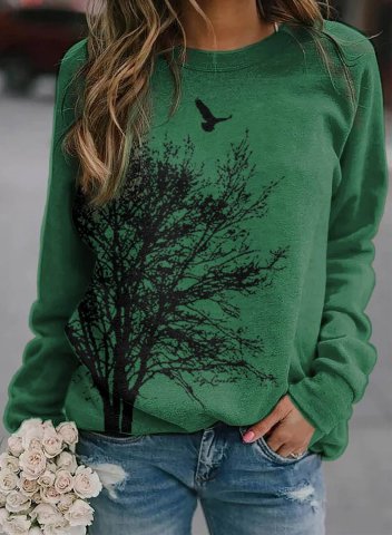 Women's Pullovers Casual Fruits & Plants Solid Round Neck Long Sleeve Daily Pullovers