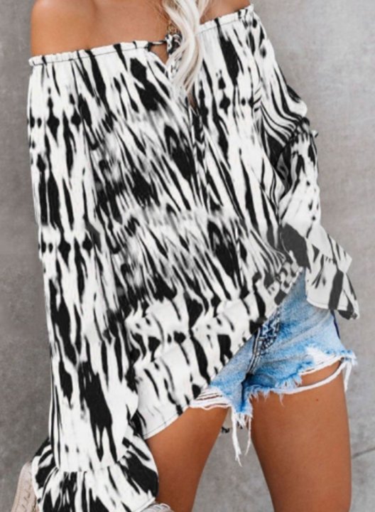 Women's Shirts Drawstring Tie Dye Long Sleeve Off Shoulder Daily Boho Shirt