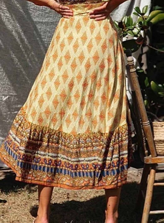 Women's Midi Dresses Tribal Short Sleeve Criss Cross V Neck Party Vacation Date Boho Vintage Midi Dress