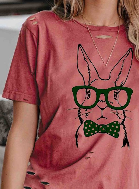 Women's T-shirts Animal Print Cut-out Solid Round Neck Short Sleeve Summer Daily Casual T-shirts