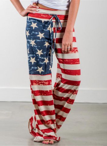 Women's American Flag Loungewear Pants Mid Waist Flag Wide Leg Pajama Pants