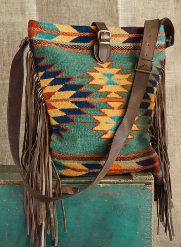 Women's Messenger Bags Multicolor Plaid Tribal Casual Tassel Messenger Bag