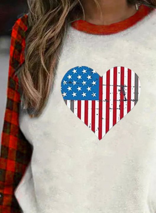 Women's Sweatshirt Plaid Color Block Flag Heart-shaped Round Neck Long Sleeve Casual Daily Pullovers