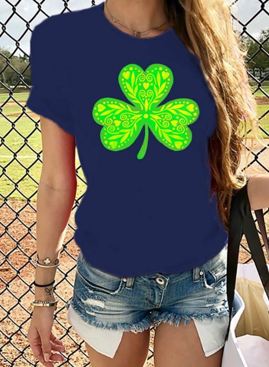 Women's St Patrick's Day T-shirts Shamrock Print Short Sleeve Round Neck Daily T-shirt