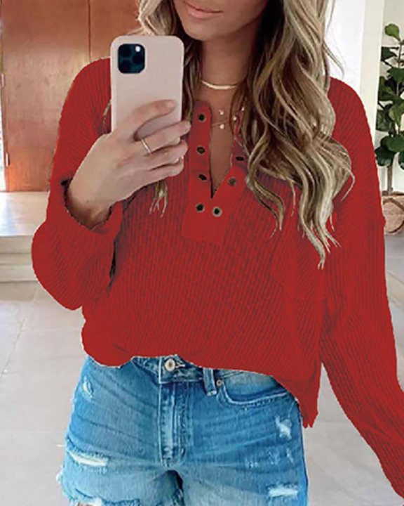 Eyelet Long Sleeve Casual Top