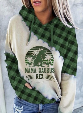 Women's Mama Saurus Hoodies Letter Animal Print Plaid Long Sleeve Hoodie