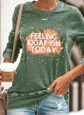 Women's Feeling Kinda IDGAF-ish today T-shirts Color-block Letter Print Long Sleeve Round Neck Daily T-shirt