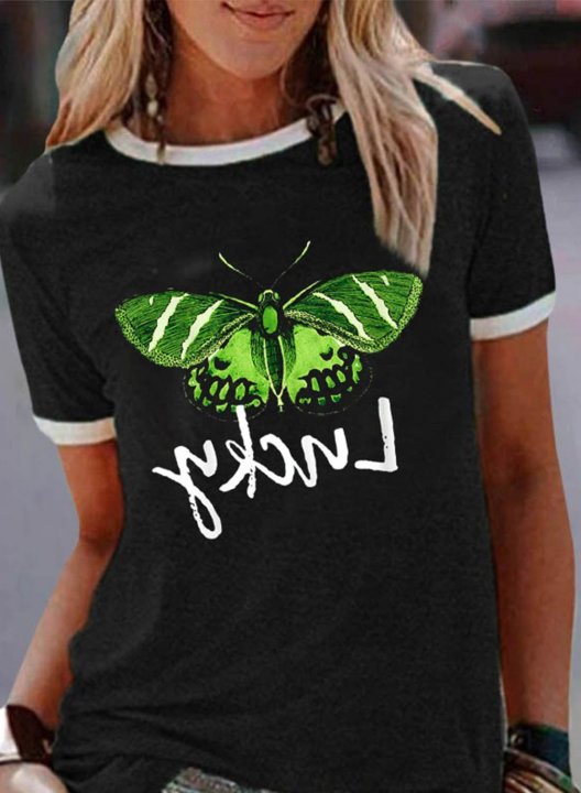 Women's T-shirts Butterfly Lucky Print St. Patrick's Day Color Block Round Neck Short Sleeve Daily Casual T-shirts