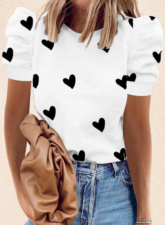 Women's T-shirts Heart-shaped Short Sleeve Round Neck Daily Casual T-shirt